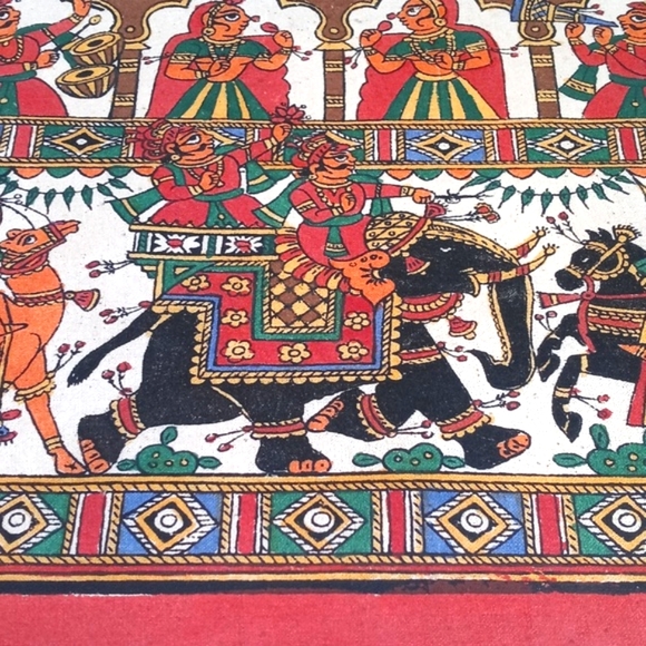 2 Piece Stunning and Unique Antique/ Vintage Hand Painted Tapestries From India - Picture 9 of 16